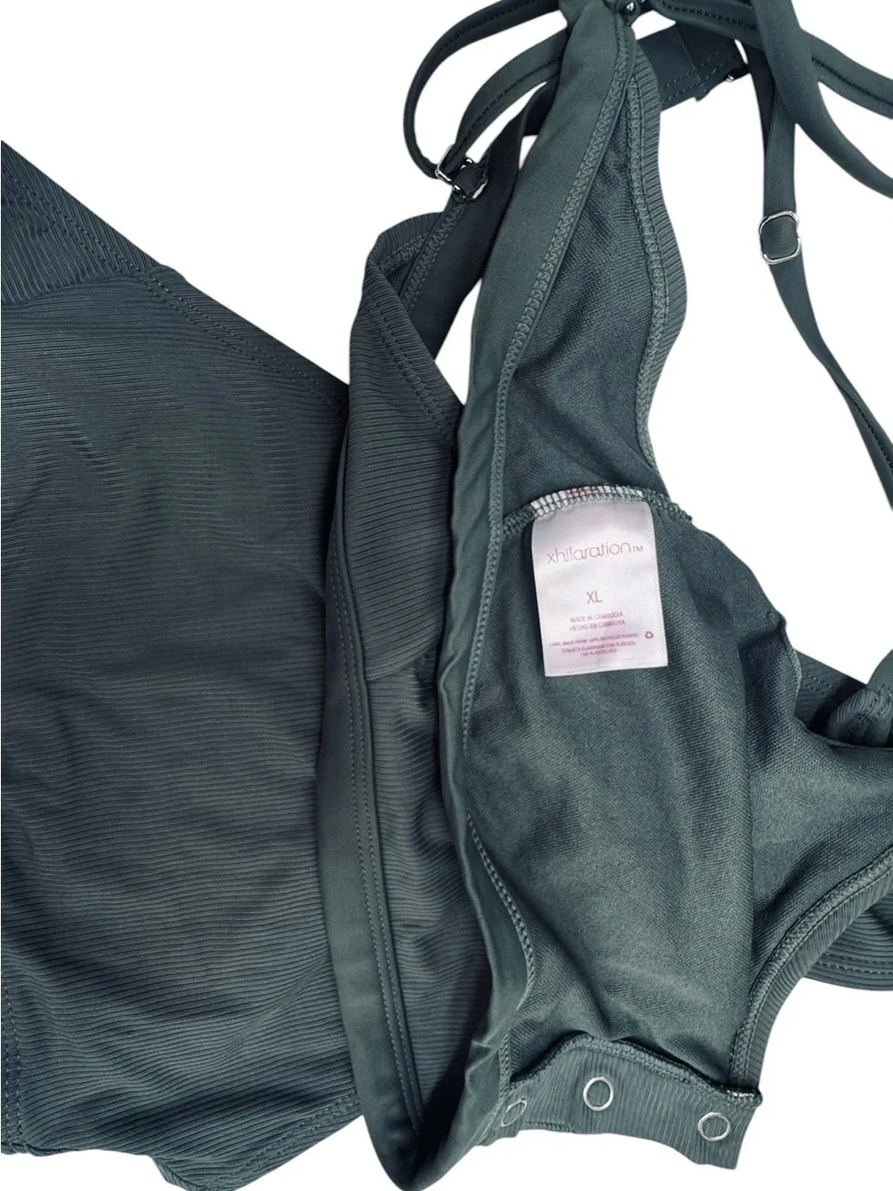 Xhilaration Forest Green Ribbed Bikini Set Snap Button Detail Top XL Bottom M
